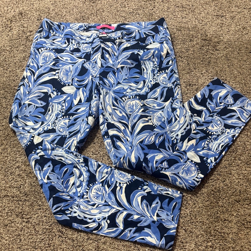 Lilly Pulitzer Blue and White Leaf Print Pants